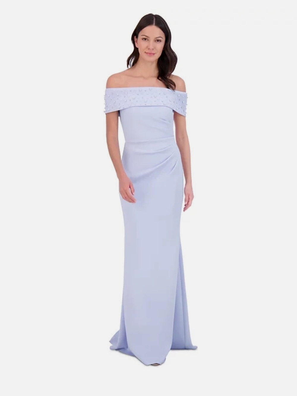 Eliza J Off-the-Shoulder Faux Pearl Embellished Gown - Light Lavender - Picture 2 of 9